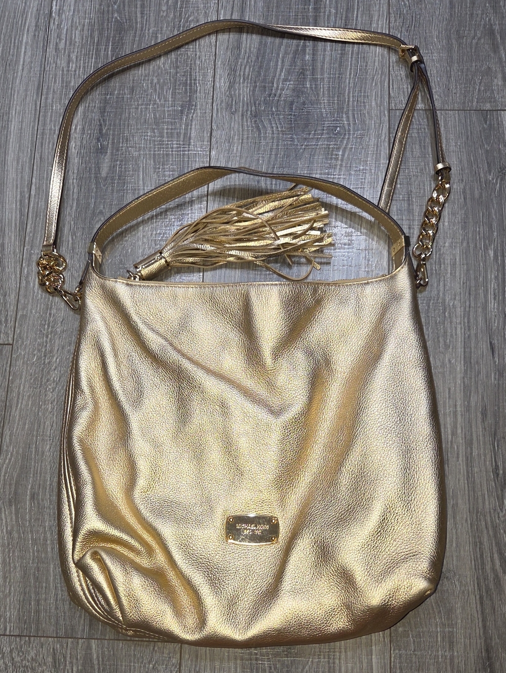 Michael Kors Metallic Gold Leather Tassel Shoulder Bag